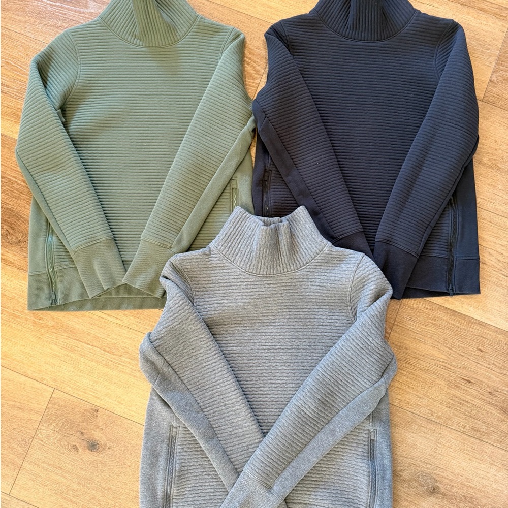 all in motion Ribbed Turtleneck Pullovers in Olive, Charcoal, Light Gray